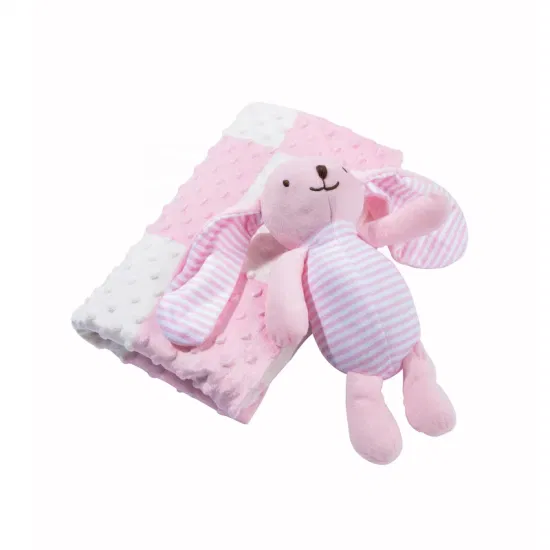 100% Polyester Solid Mink Fleece Soft Massage Baby Blanket with Plush Toy